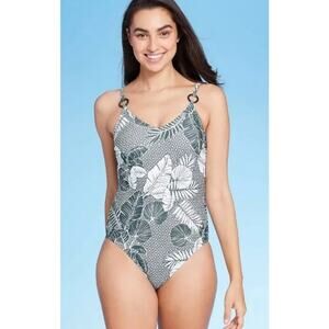 NEW Kona Sol Swimsuit Womens Size XL Green Tropical One Piece Bathing Suit Beach